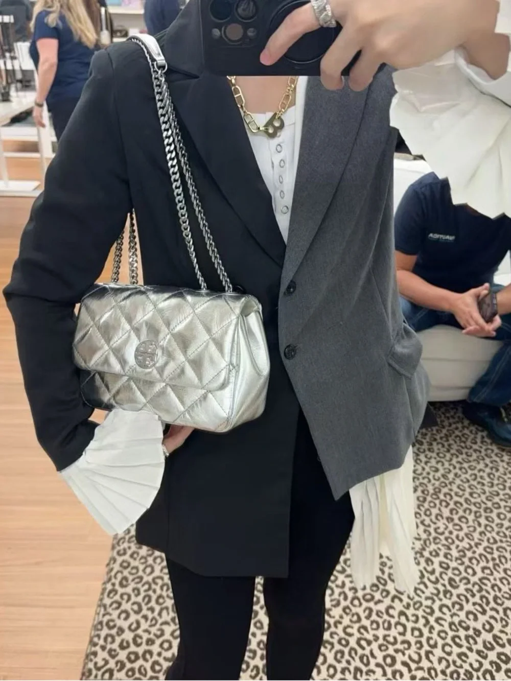 Tory Burch Willa Small Convertible Shoulder Bag Metallic Silver NWT